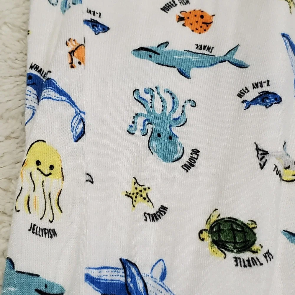 Milkberry White Blue Ocean Bamboo One Piece Pajama Baby Boy 6-9‎ Months Cozy